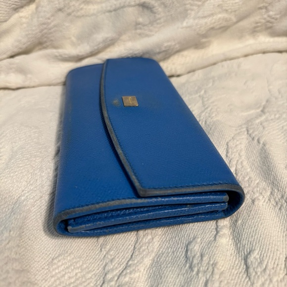 Salvatore Ferragamo Blue Crosshatch Leather Clutch Wallet Card Organizer Italy - Picture 5 of 8